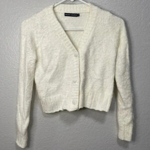 Brandy Melovele Girls White Ivory Fluffy Button Up Cardigan size small